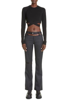 K. NGSLEY Gender Inclusive Long Sleeve Tie Waist Crop Top in Black