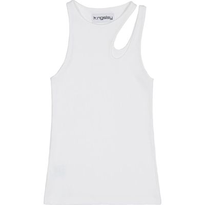 K.NGSLEY Gender Inclusive Romain Cutout Rib Tank in White 