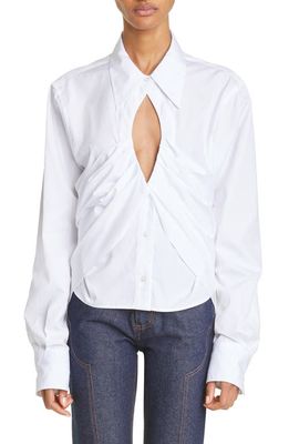 K. NGSLEY Gender Inclusive The Girl Cutout Button-Up Shirt in White