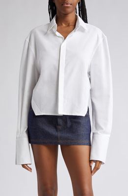 K. NGSLEY Gender Inclusive Vincent Open Back Button-Up Shirt in White