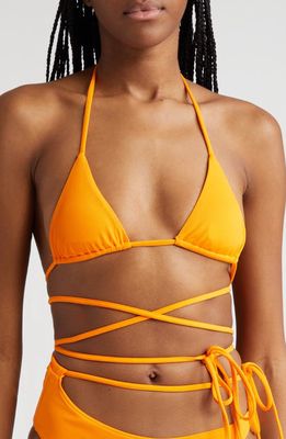 K.NGSLEY Naomi Halter Crossover Tie Waist Bikini Top in Fluo Orange 