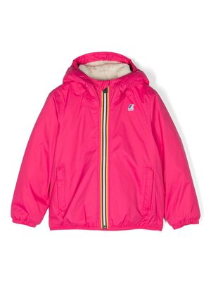 K Way Kids logo-patch zip-up hooded jacket - Pink