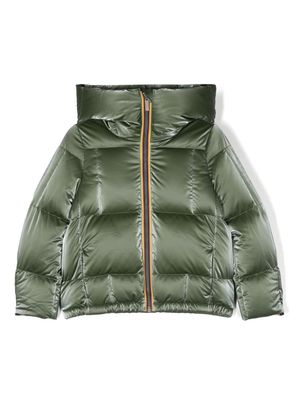 K Way Kids zip-up hooded down jacket - Green