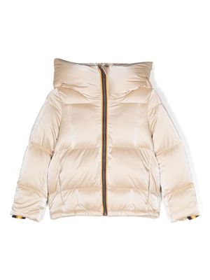 K Way Kids zip-up hooded down jacket - Neutrals