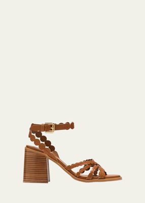 Kaddy Scallop Leather Ankle-Strap Sandals