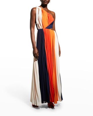 Kade Pleated Multicolor One-Shoulder Maxi Dress