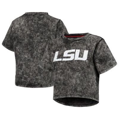 KADYLUXE Women's Black LSU Tigers Vintage Wash Milky Silk Cropped T-Shirt