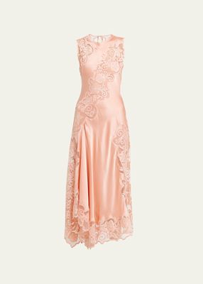 Kaia Sheer Floral Silk Open-Back Sleeveless Midi Dress