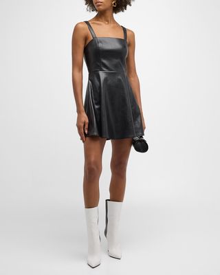 Kaidra Vegan Leather Square-Neck Mini Dress