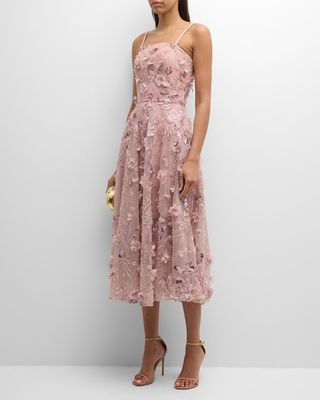 Kailyn Beaded Floral-Embroidered Midi Dress