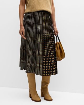 Kaina Pleated Geometric-Print Knit Midi Skirt
