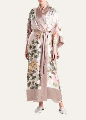 Kairaku Tasseled Floral-Print Satin Robe