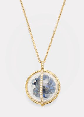 Kaleidoscope Shaker Globe Pendant Necklace with Blue Sapphires, Moonstones and Diamonds