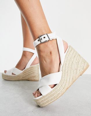 Kaltur flatform espadrilles in white PU