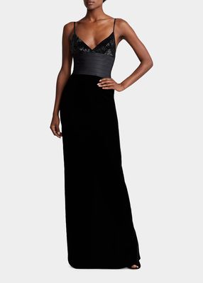 Kameron Bead-Embellished Velvet Column Evening Dress