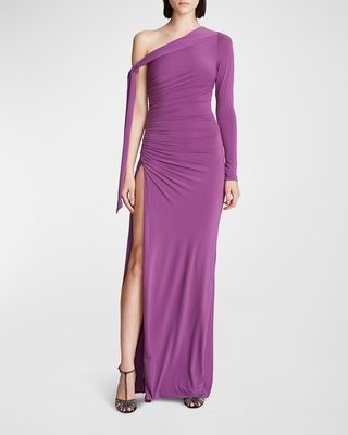 Kamilah Ruched One-Shoulder Jersey Gown