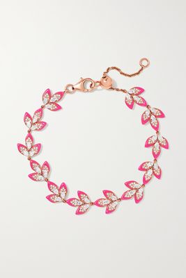 Kamyen - 18-karat Rose Gold, Diamond And Enamel Bracelet - Pink