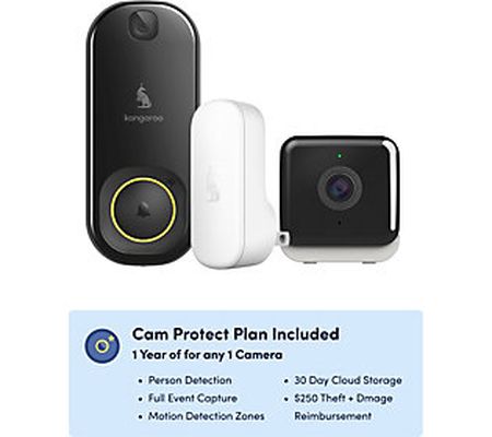 Kangaroo Doorbell Camera with Indoor/Outdoor Camera & Chime