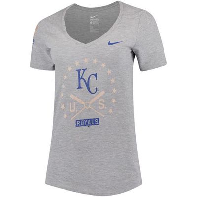 Kansas City Royals Nike Women's Armed Forces Tri-Blend V-Neck T-Shirt - Heather Gray