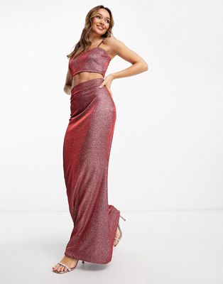 Kanya London metallic fishtail maxi skirt in fuchsia - part of a set-Red