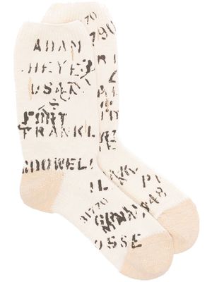 Kapital Army Graffiti hole-punched ankle socks - White