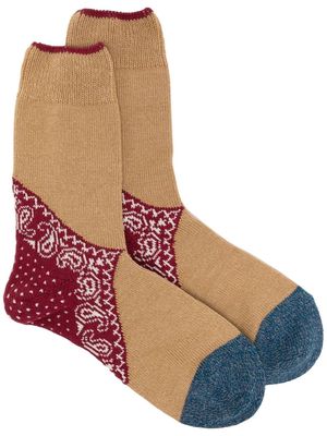 Kapital colour-block bandana-print socks - Brown