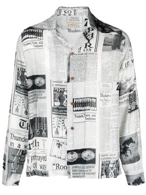 Kapital newspaper-print Cuban-collar shirt - White