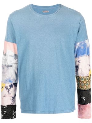 Kapital patchwork-detail long-sleeved T-shirt - Blue