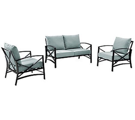 Kaplan Love Seat and Two Outdoor Chairs with Cu shions