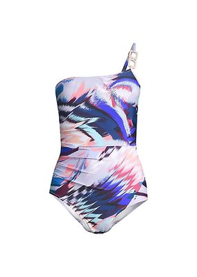 Kara Abstract-Print One-Shoulder Swimsuit