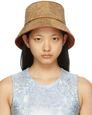 KARA Brown Crystal Mesh Bucket Hat