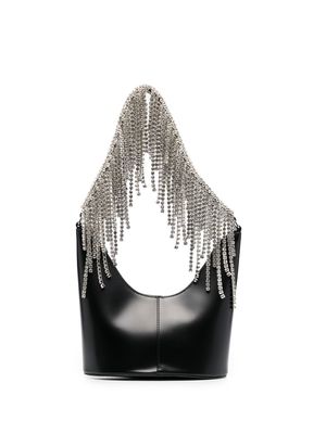 Kara crystal-fringe leather shoulder bag - BLACK