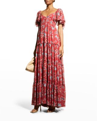Kara Floral-Print Tiered Maxi Dress