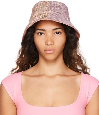 KARA Pink Crystal Mesh Bucket Hat