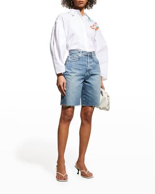Karah Wide-Leg Bermuda Jean Shorts