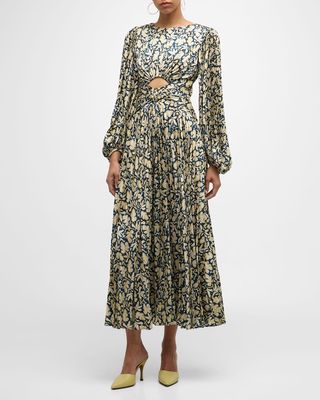 Karatta Pleated Long-Sleeve Midi Dress