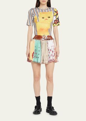 Kare Mixed-Print Spliced Mini Belted Skirt