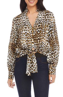 Karen Kane Animal Print Tie Front Blouse in Leopard