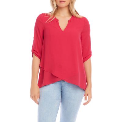 Karen Kane Asymmetric Faux Wrap Top in Hot Pink 