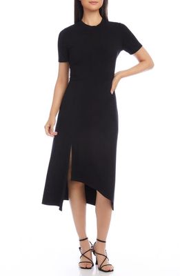 Karen Kane Asymmetric Slit Hem Midi Dress in Black 