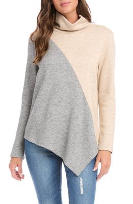 Karen Kane Colorblock Asymmetric Turtleneck Sweater in Gray W/Oatmeal