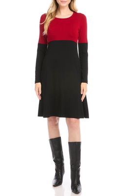 Karen Kane Colorblock Long Sleeve Jersey Dress in Black W/Red