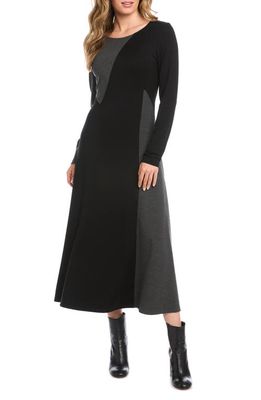Karen Kane Colorblock Long Sleeve Maxi Dress in Black W/Dark Heather Gray