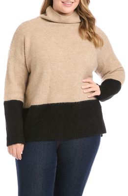 Karen Kane Colorblock Mock Neck Sweater in Oatmeal