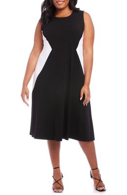 Karen Kane Colorblock Sleeveless Midi Dress in Black W/White