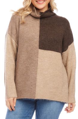 Karen Kane Colorblock Turtleneck Sweater in Beige Multi