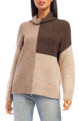 Karen Kane Colorblock Turtleneck Sweater in Brown Multi Color