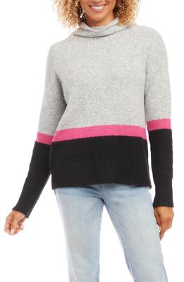 Karen Kane Colorblock Turtleneck Sweater in Grey Multi Color