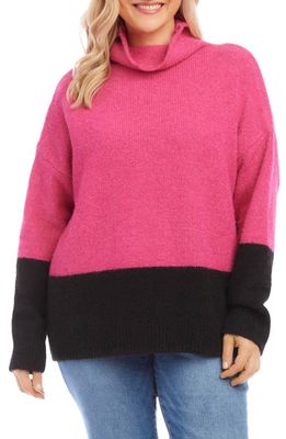Karen Kane Colorblock Turtleneck Sweater in Pink/black