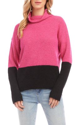 Karen Kane Colorblock Turtleneck Sweater in Pink Multi Color